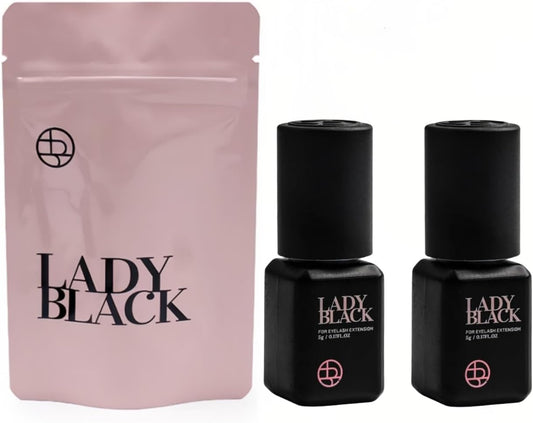 Lady Black Eyelash Extension Glue 5ml, Low Smoke, Low Irritation, Long Lasting Eyelash Extensions, 1-2s Fast Drying, 5-6 Week Retention (2 Pack)