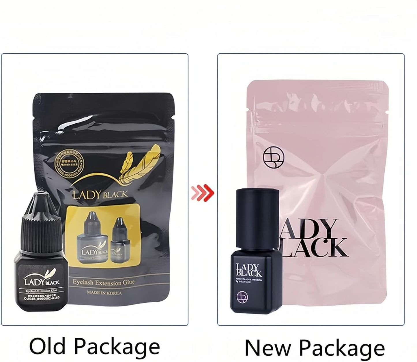 Lady Black Eyelash Extension Glue 5ml, Low Smoke, Low Irritation, Long Lasting Eyelash Extensions, 1-2s Fast Drying, 5-6 Week Retention (2 Pack)