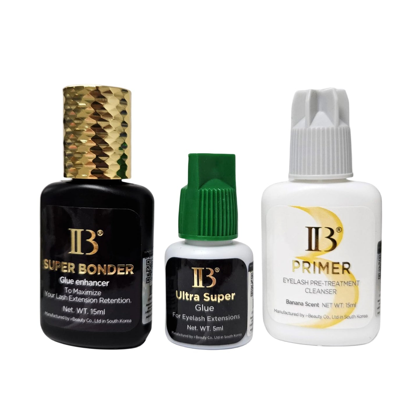 2 Bottles Korea Original IBeauty Eyelash Extensions Glue 15ml IB Primer Super Bonder False Lash Adhesive Glue Makeup Tools for Professional Salon Use