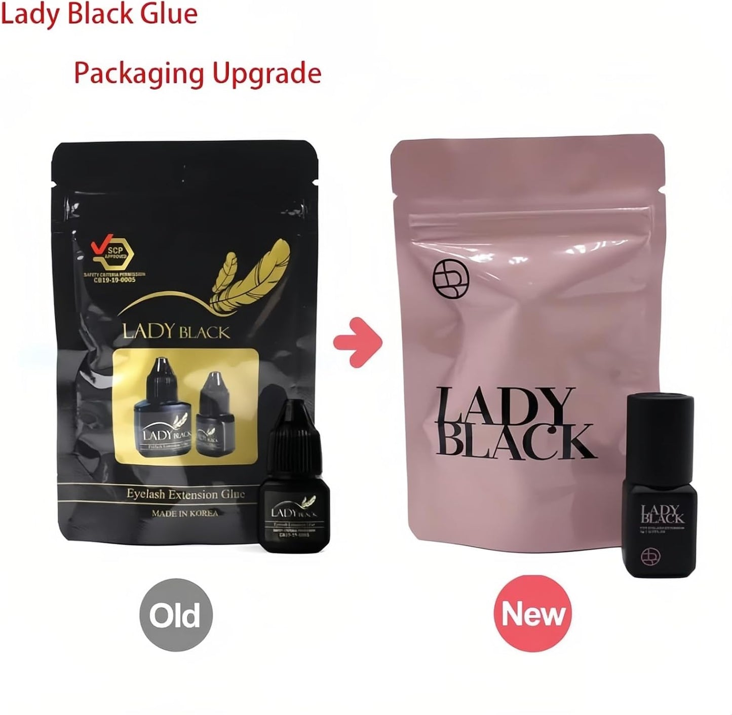 Lady Black Eyelash Extension Glue 5ml, Low Smoke, Low Irritation, Long Lasting Eyelash Extensions, 1-2s Fast Drying, 5-6 Week Retention (1PCS)