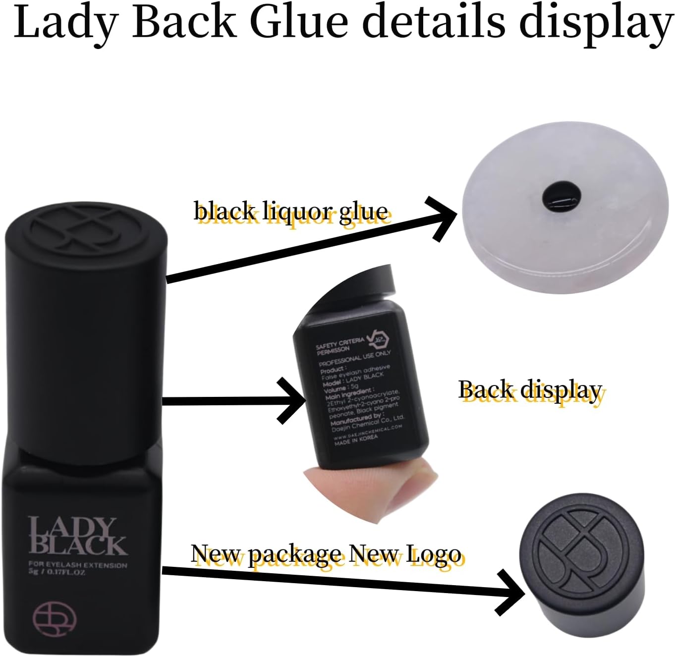 Lady Black Eyelash Extension Glue 5ml, Low Smoke, Low Irritation, Long Lasting Eyelash Extensions, 1-2s Fast Drying, 5-6 Week Retention (2 Pack)