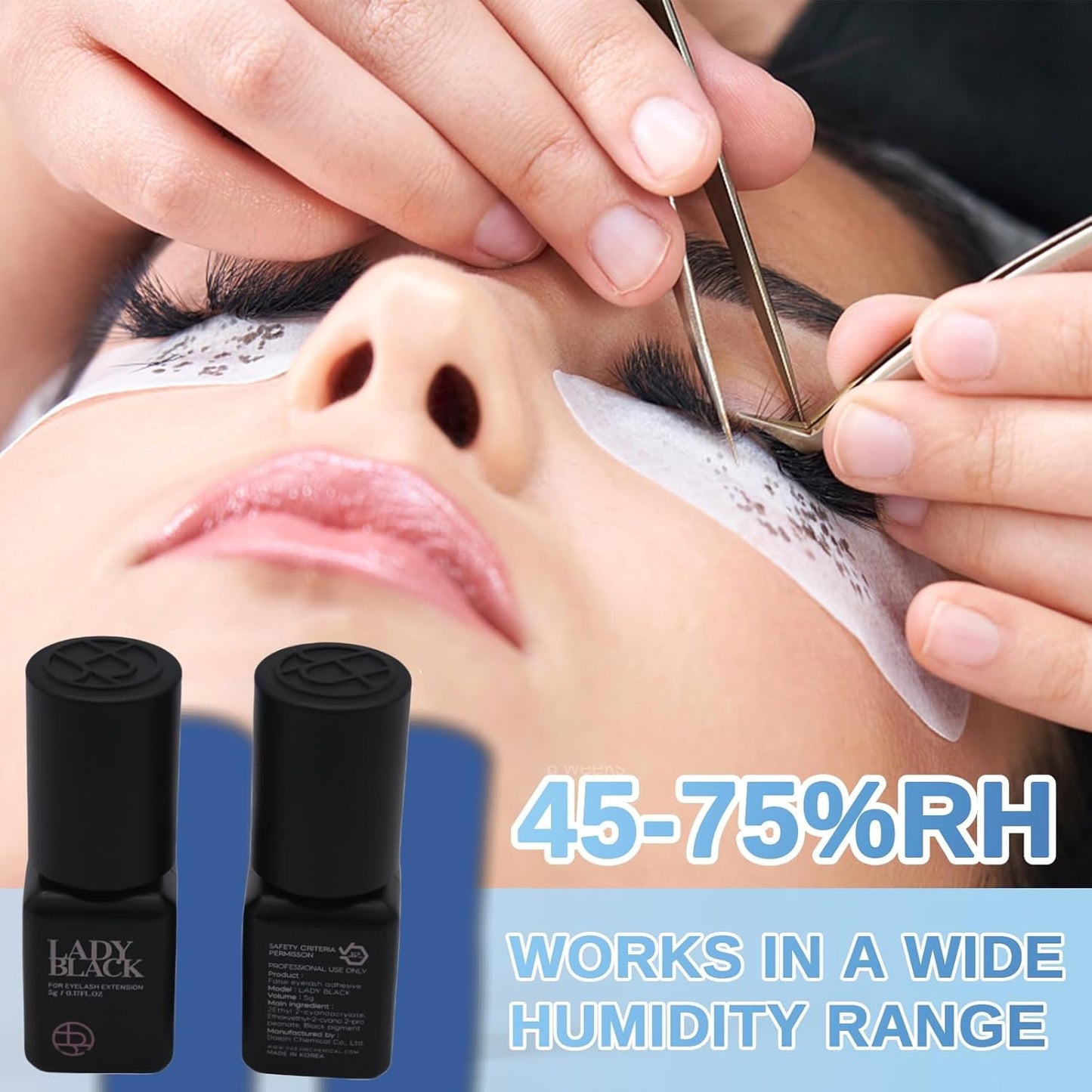 Lady Black Eyelash Extension Glue 5ml, Low Smoke, Low Irritation, Long Lasting Eyelash Extensions, 1-2s Fast Drying, 5-6 Week Retention (1PCS)