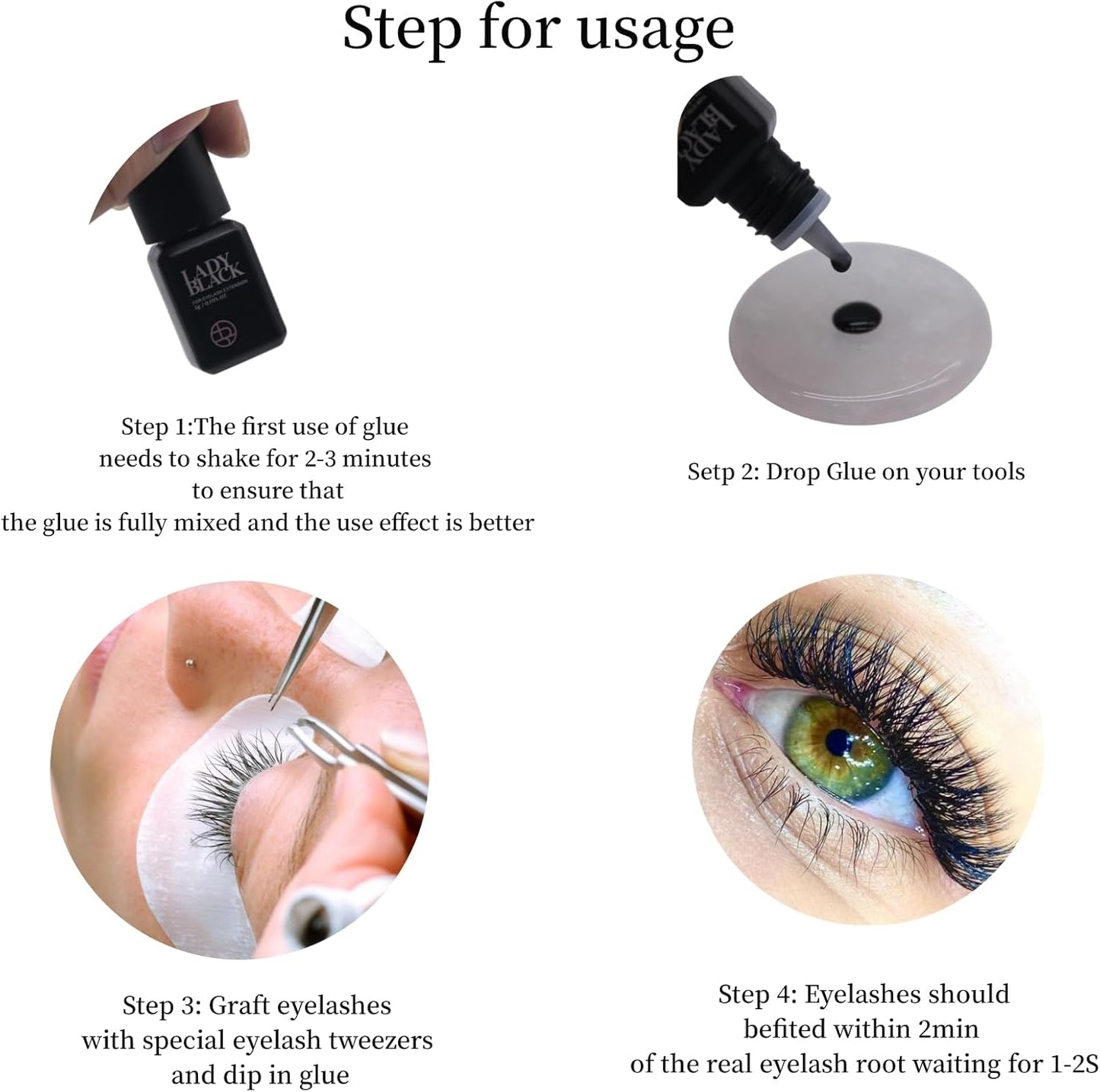 Lady Black Eyelash Extension Glue 5ml, Low Smoke, Low Irritation, Long Lasting Eyelash Extensions, 1-2s Fast Drying, 5-6 Week Retention (2 Pack)