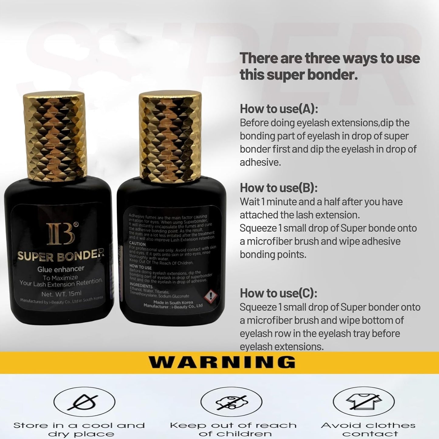 IB Super Bonder Fixing Agent for Eyelashes Extensions Primer for Lash Glue Help Korea IBeauty Adhesive Hardener Professional 15ml